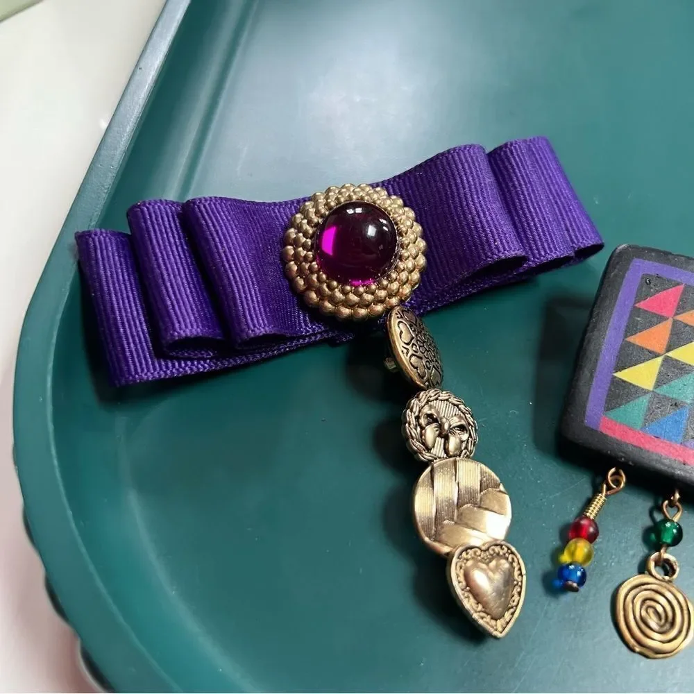 Quirky Artsy Vintage Handmade One of a Kind 1990s 2 Piece Dangly Brooches Lot